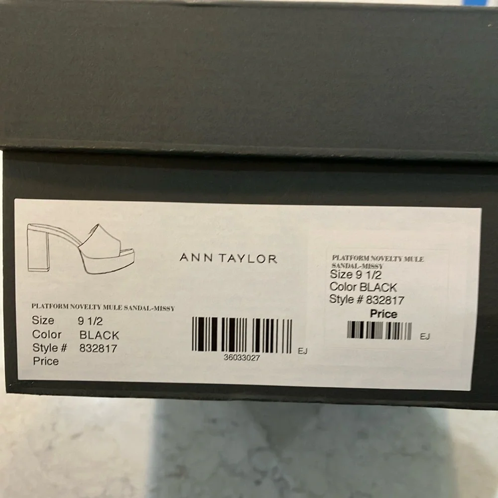 Ann Taylor Raffia Platform Mule‎ Sandals Black Sz 9.5- NIB